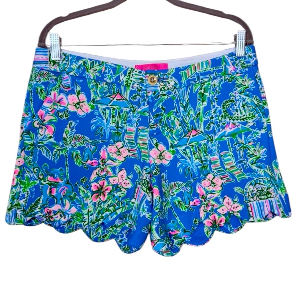 Lilly Pulitzer Buttercup Knit Scallop Shorts Beneath Bougainvillea Boca Blue New